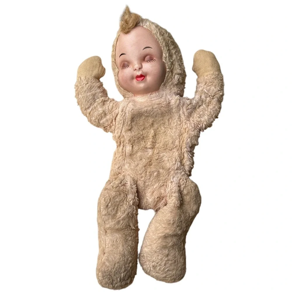 VTG 1940s Sleepyhead‎ Cuddle Baby Doll Toy Blonde 14.5 Inch Berry Straw Filled